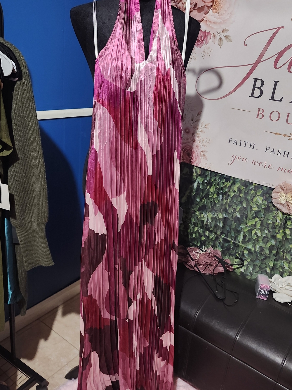 Lulus Halter Pleated Maxi Dress in Pink Camouflage